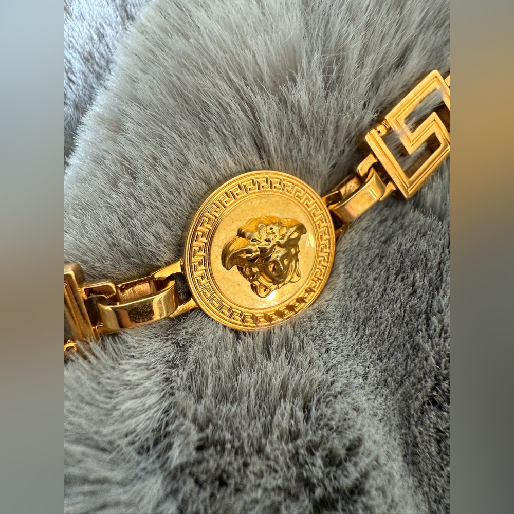 Versace Black Leather Chain Logo Medusa Belt Size 65